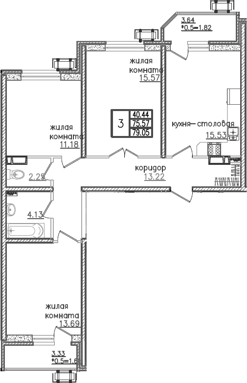 Продается 4-комн. квартира, 75.57 м²