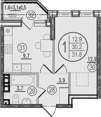 Планировка 30.2 м²