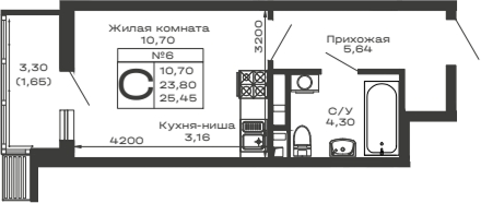 Планировка 23.8 м²