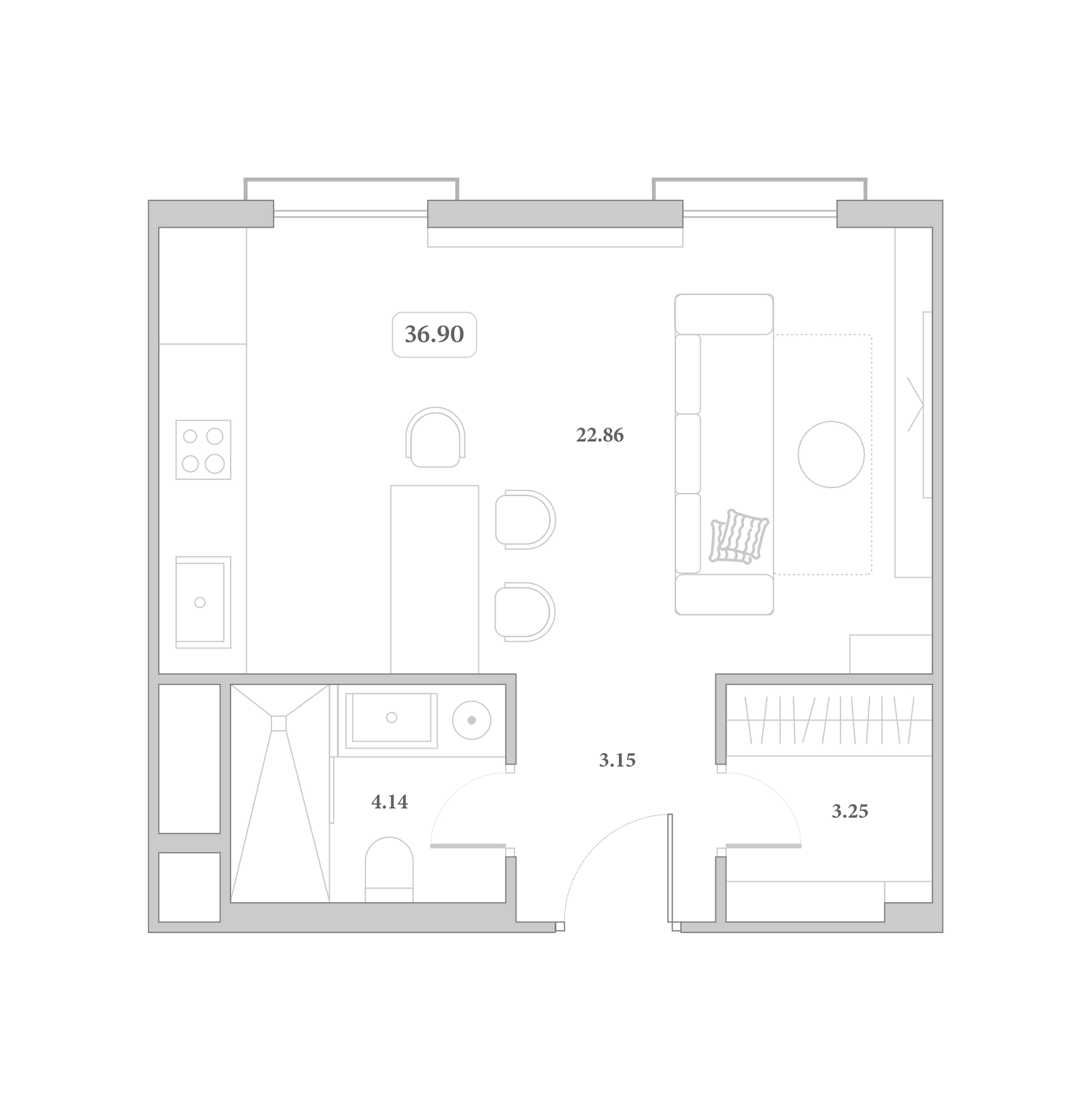 Планировка 34.9 м²