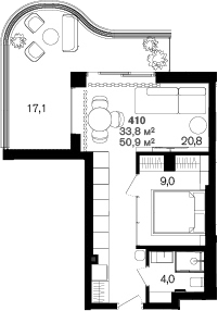 Планировка 33.8 м²