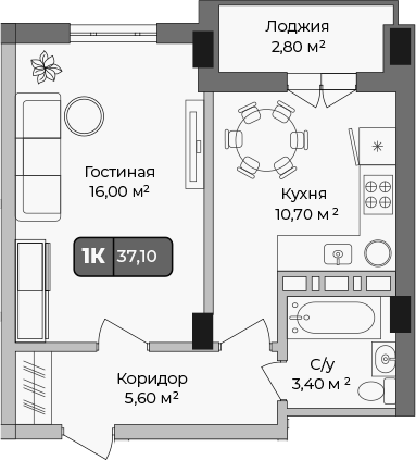 Планировка 35.7 м²