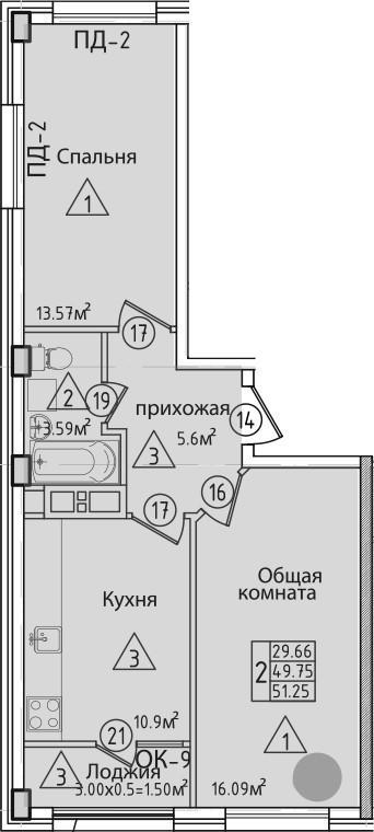 Планировка 51.2 м²
