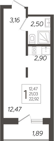 Студия, 21.03 м²