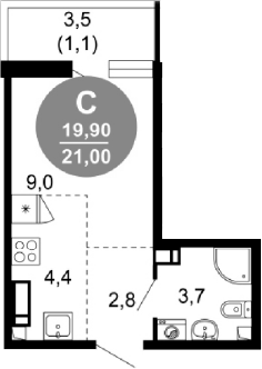 Планировка 19.9 м²