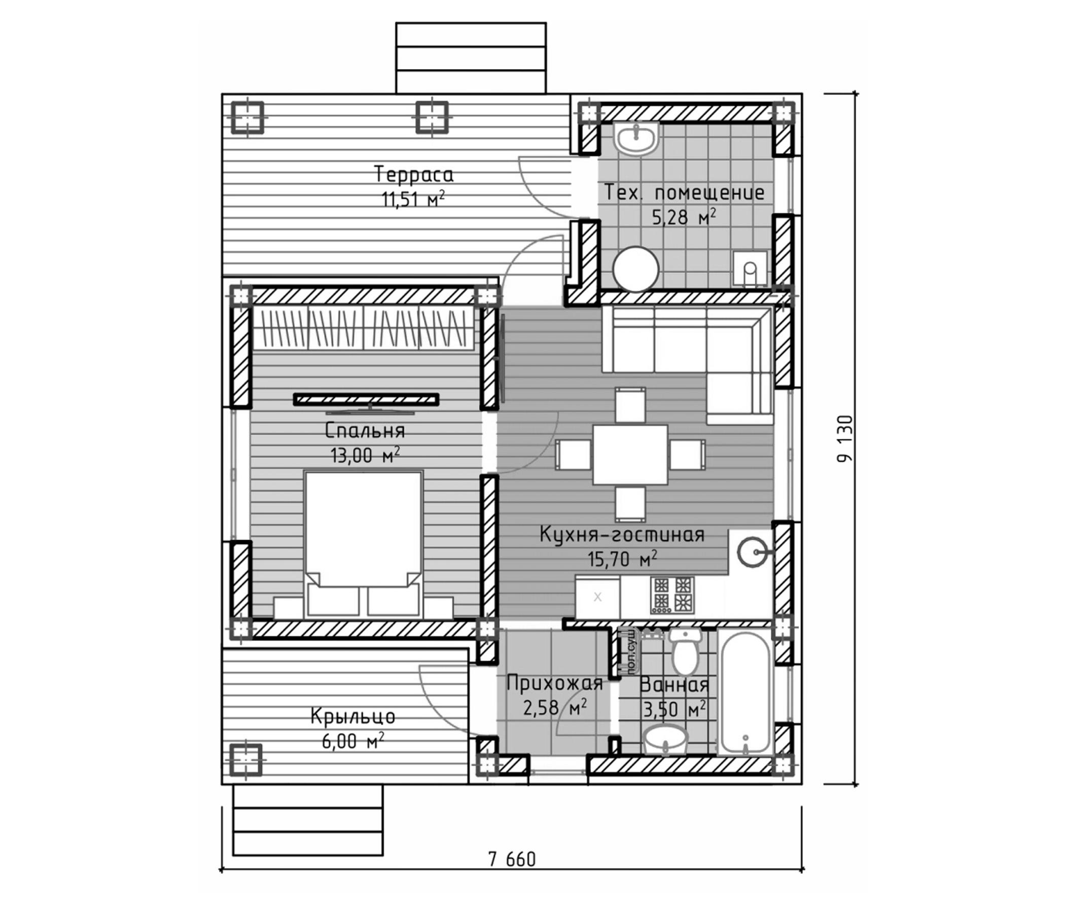Планировка 45.49 м²