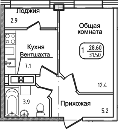 Планировка 27.8 м²