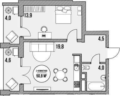 Продается 1-комн. квартира, 42.2 м²