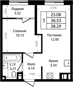 Планировка 37.04 м²