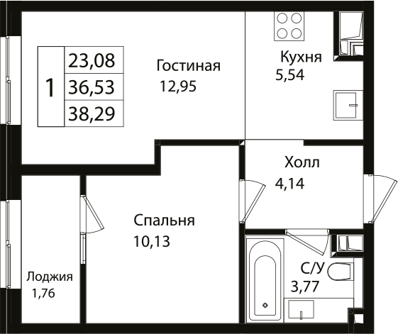 Планировка 36.6 м²