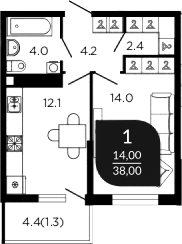 Планировка 38 м²