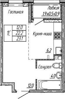 Планировка 22.2 м²
