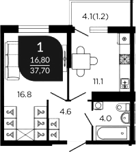 Планировка 37.8 м²