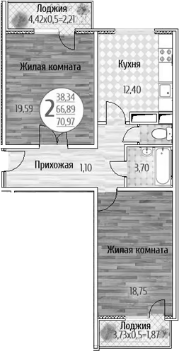 2-комн., 66.89 м²
