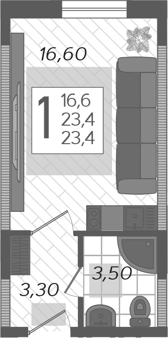 Студия, 23.4 м²