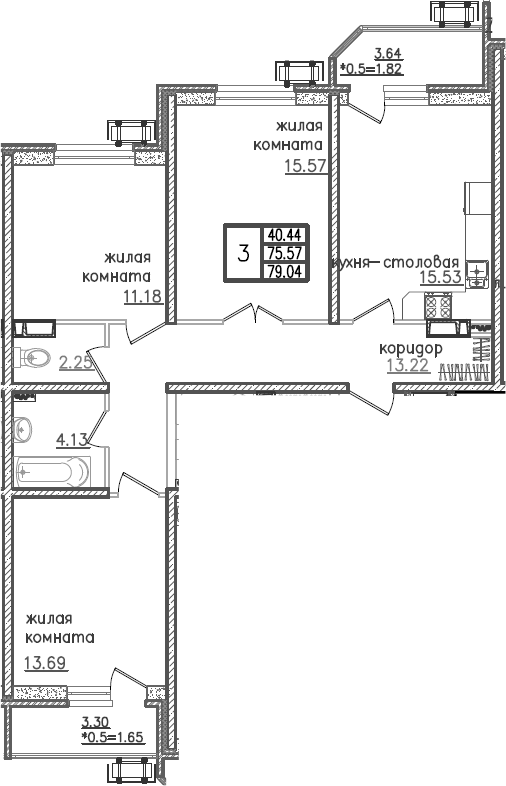 Продается 4-комн. квартира, 76.98 м²
