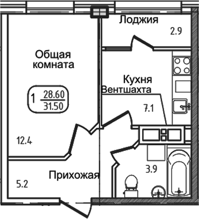 Планировка 27.4 м²