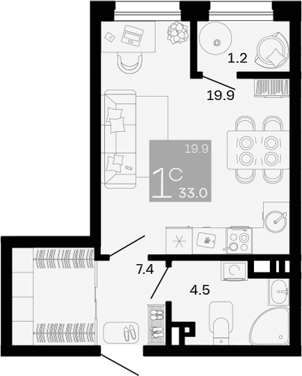 Студия, 31.8 м²