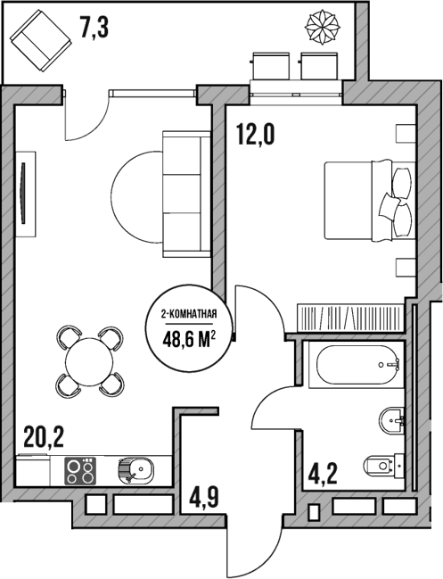 Продается 2-комн. квартира, 41.3 м²