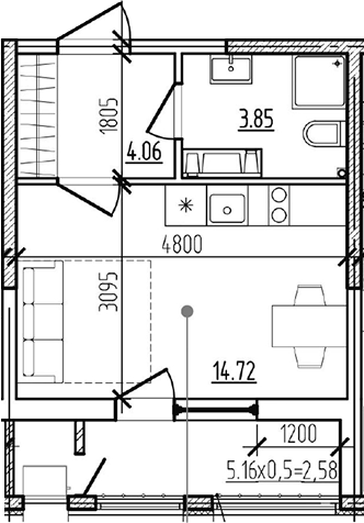 Планировка 22.63 м²