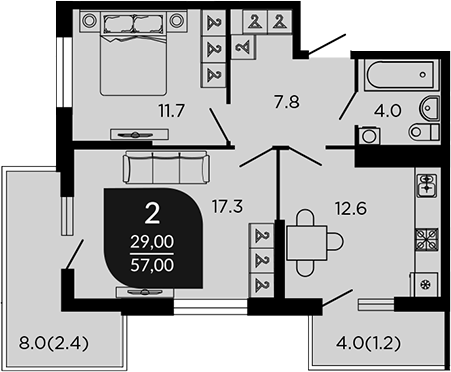 Планировка 54.67 м²