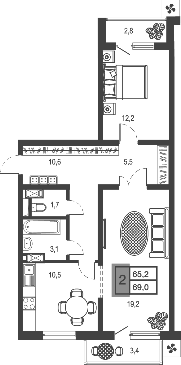 Планировка 62.78 м²