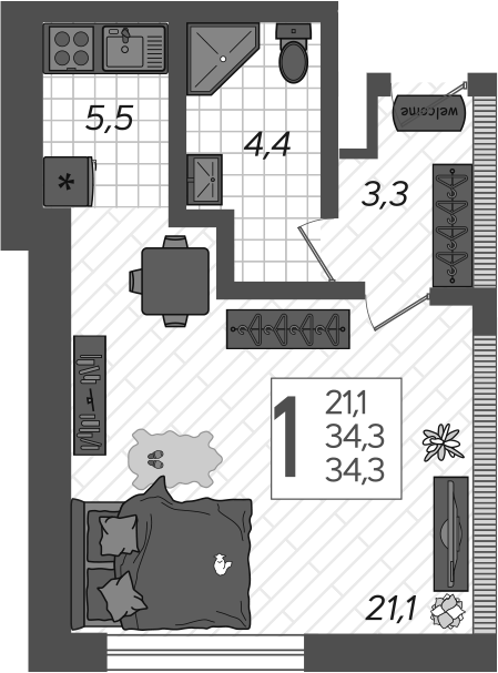 Планировка 37.4 м²