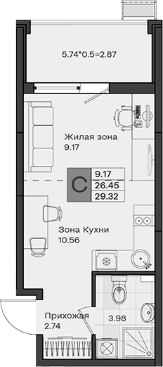 Планировка 26.45 м²