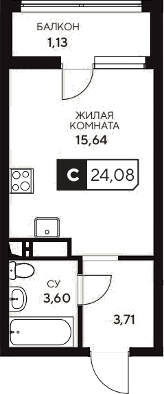 Студия · 22.95 м²