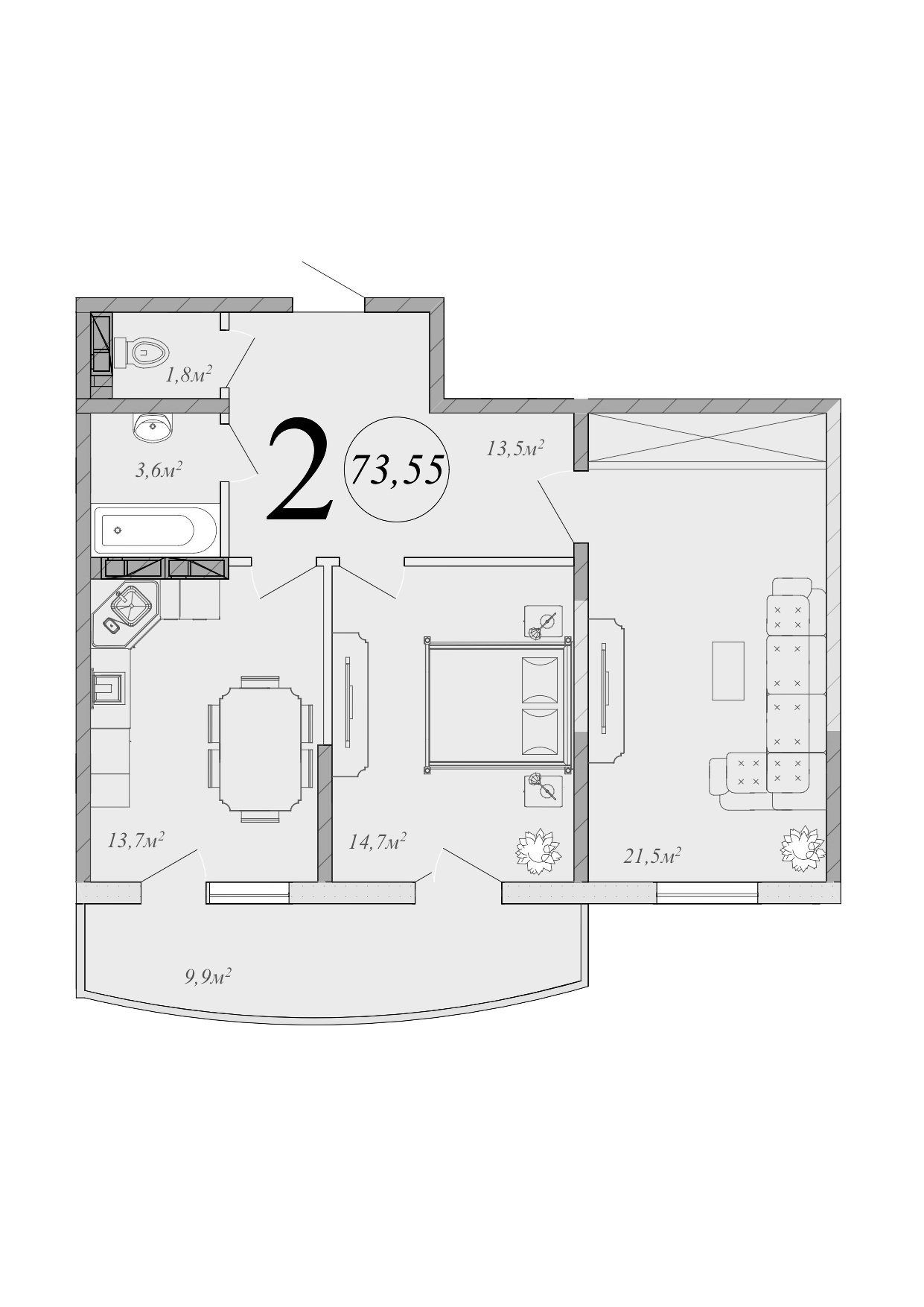Планировка 68.6 м²