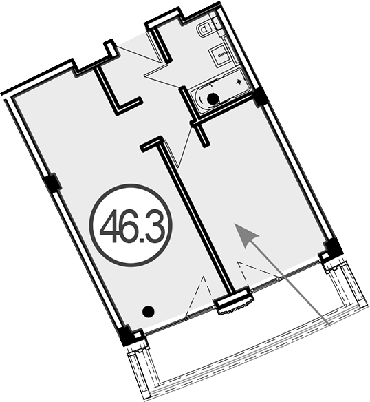 Продается 1-комн. квартира, 46.3 м²