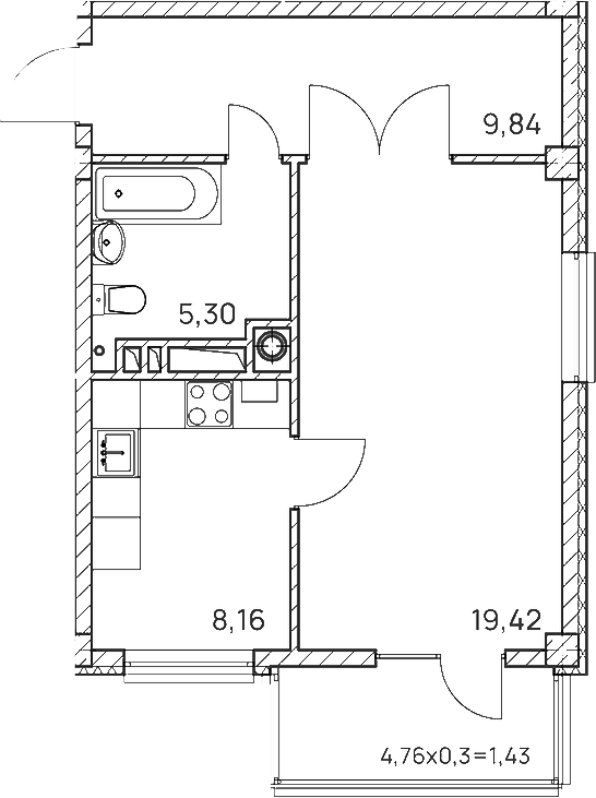 Продается 1-комн. квартира, 41.29 м²