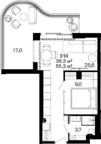 Планировка 38.3 м²