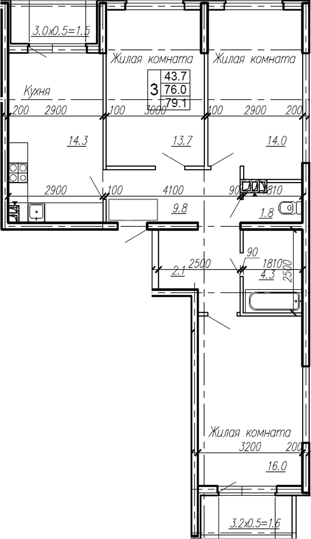 Продается 3-комн. квартира, 76 м²