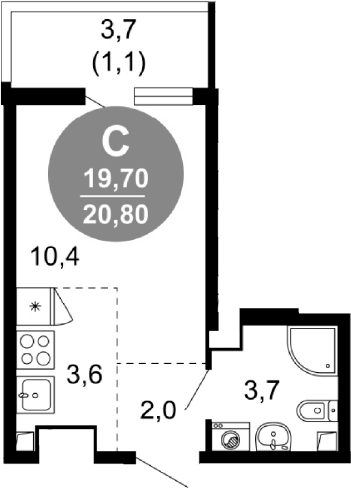 Планировка 19.7 м²