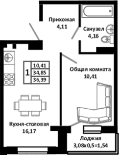 Планировка 34.5 м²
