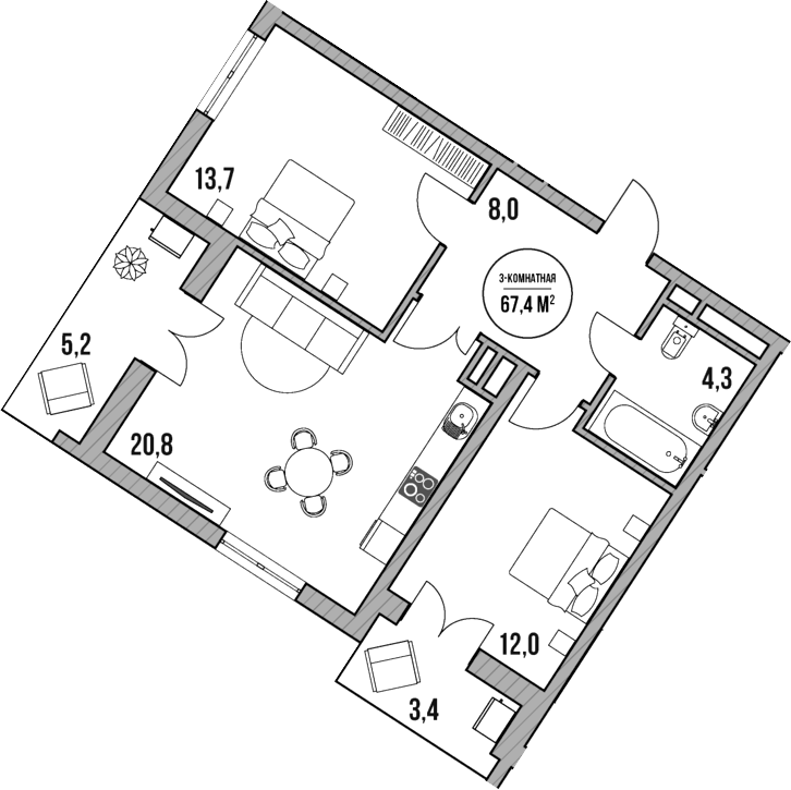 Продается 3-комн. квартира, 58.8 м²
