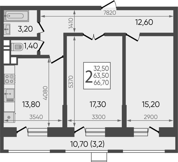 Планировка 64.55 м²