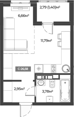 Студия · 25.18 м²