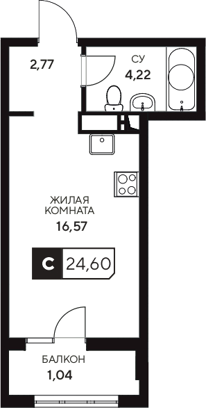 Планировка 23.56 м²