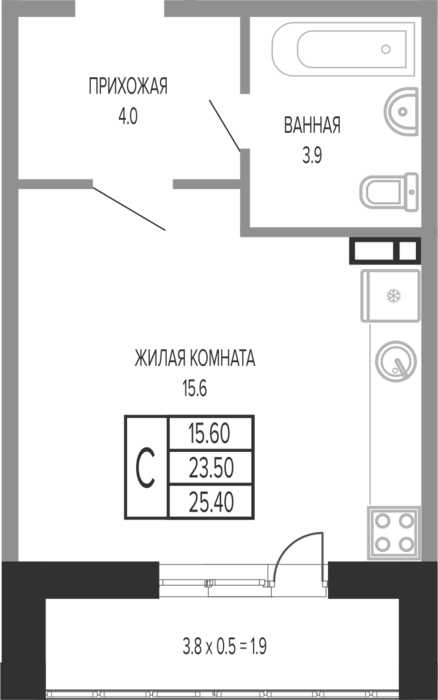 Планировка 23.5 м²