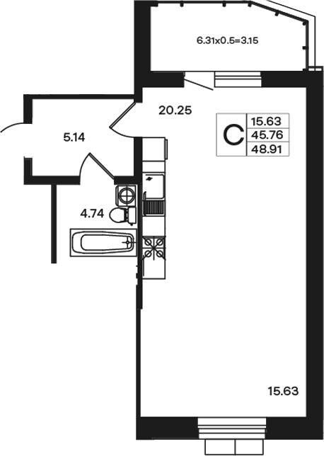 Планировка 45.76 м²