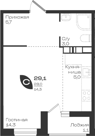 Планировка 28 м²