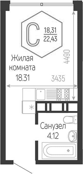 Планировка 22.43 м²