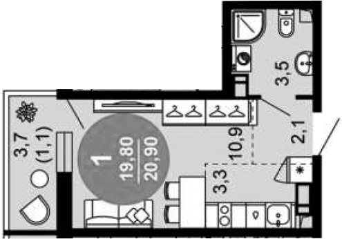 Студия · 19.8 м²