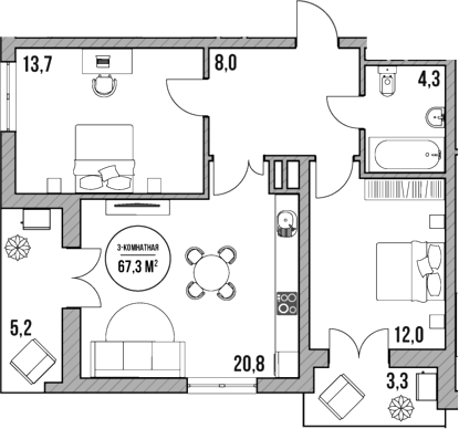 Продается 3-комн. квартира, 58.8 м²