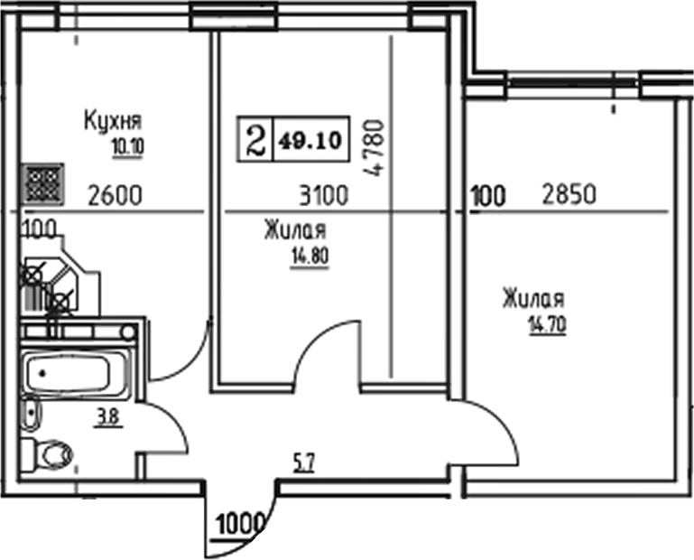 Планировка 49.06 м²
