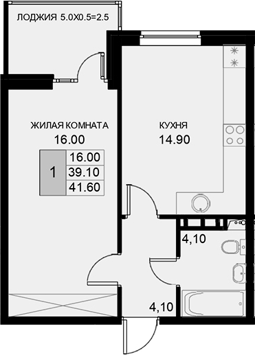 Планировка 39.1 м²