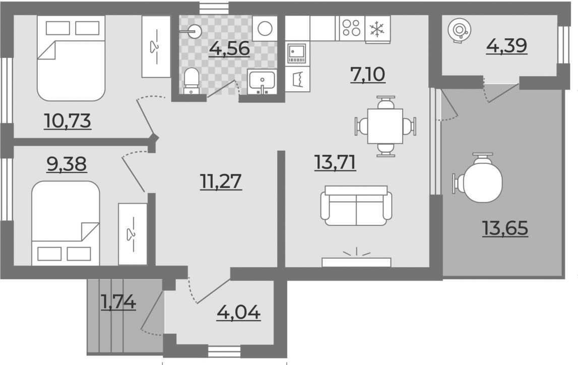 Планировка 66.35 м²