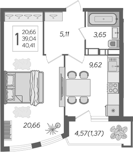 Планировка 41.98 м²